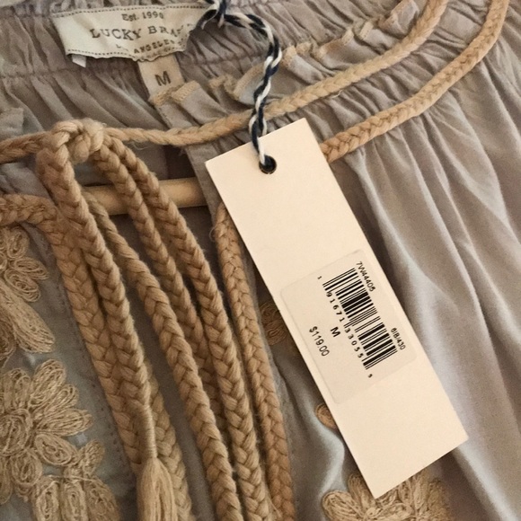 Lucky Brand Boho blue with tan embroidered blouse - Picture 2 of 6